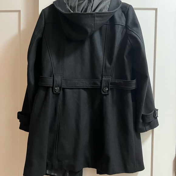 BNWT XL Black Gallery Belted Winter Coat Button Up Detachable Hood - Picture 8 of 8
